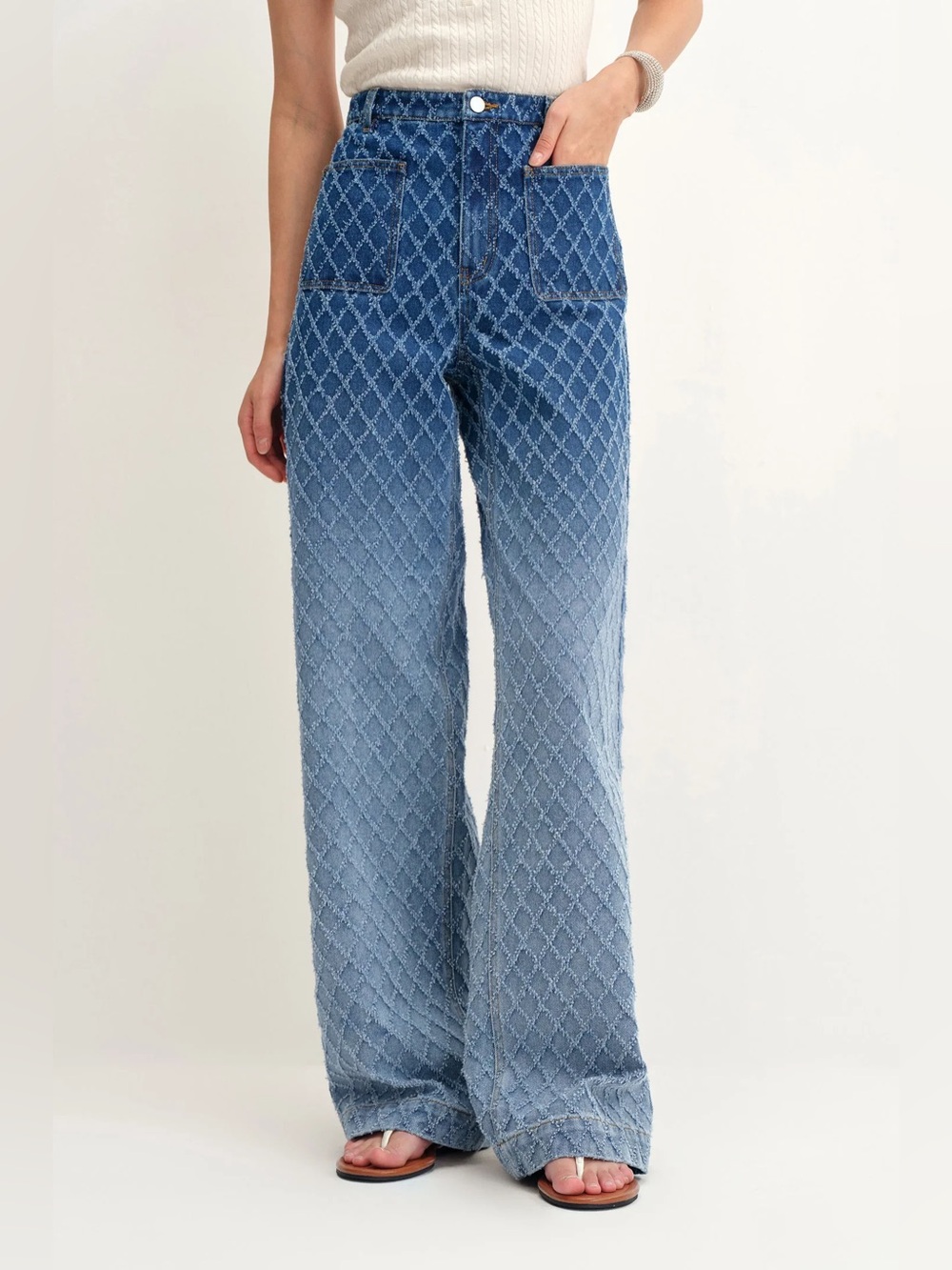 New Fabrique Natalie Gradient Jeans in Jacquard Denim Washed Blue Denim $258